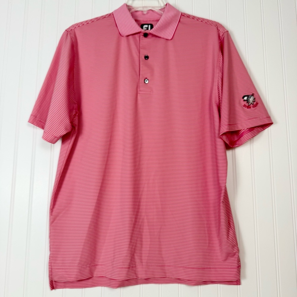 Footjoy‎ FJ Polo Shirt Mens M Stripe Pink White Golf Summer Outdoors